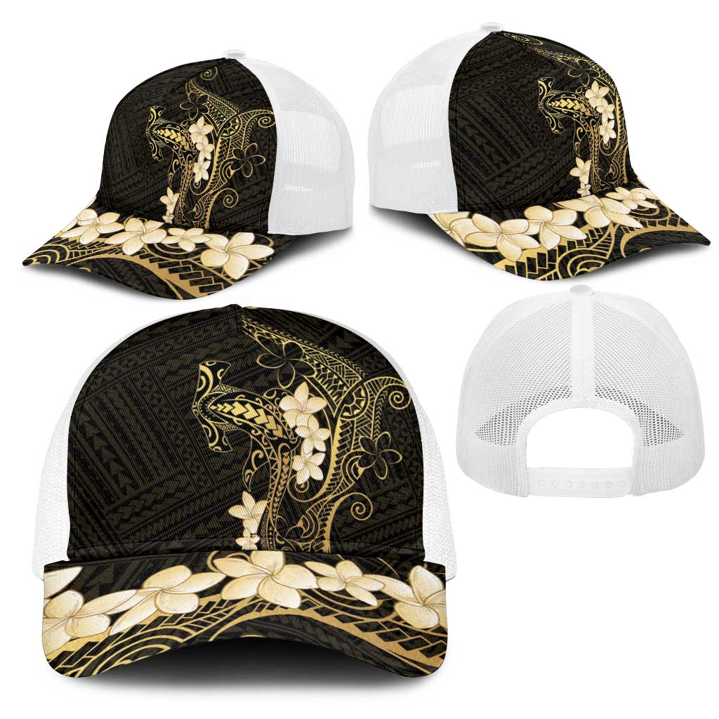 Black and Gold Hawaii Mesh Trucker Cap Hammerhead Shark Tattoo Curve Polynesian - Polynesian Pride