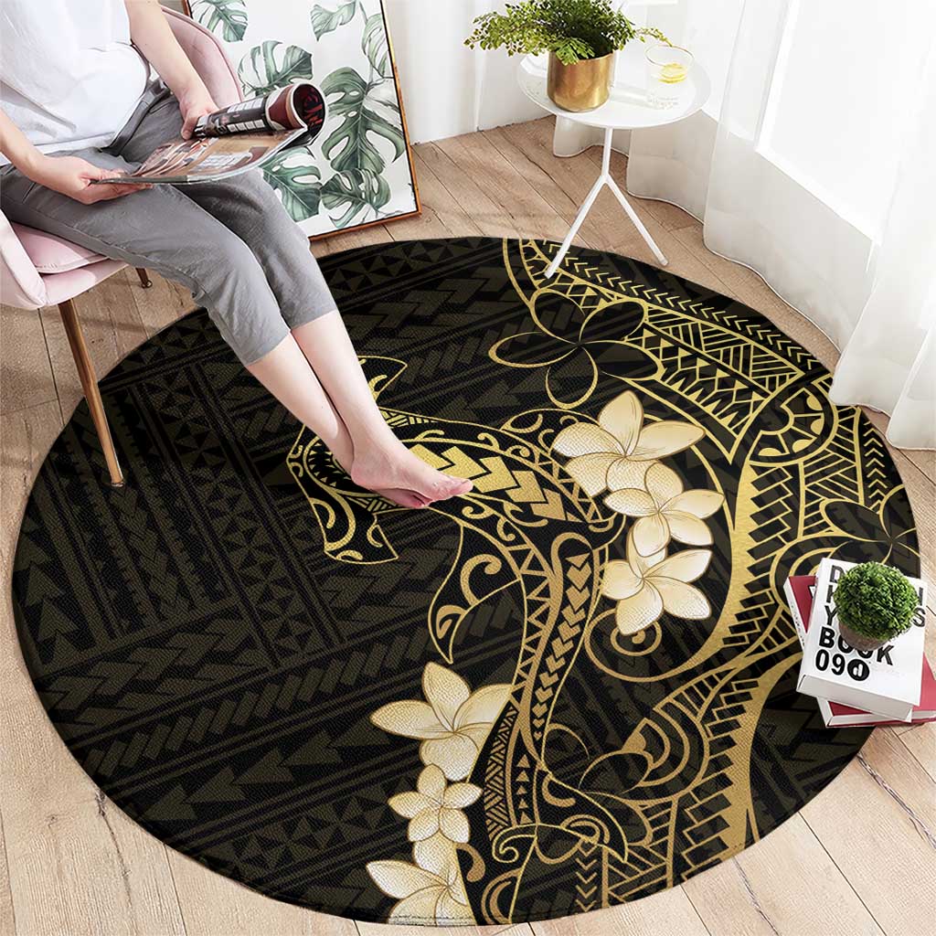 Black and Gold Hawaii Round Carpet Hammerhead Shark Tattoo Curve Polynesian LT14 - Polynesian Pride