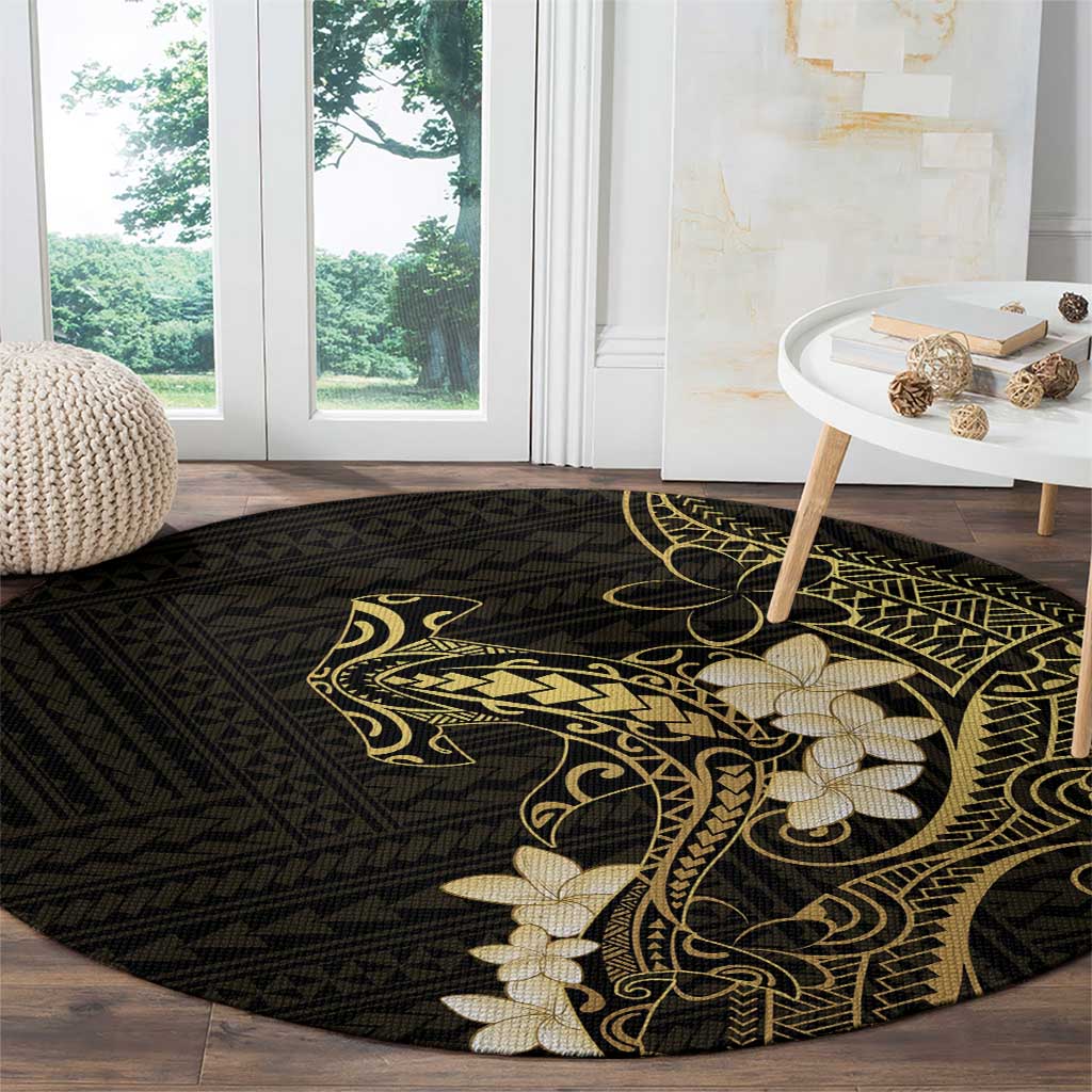Black and Gold Hawaii Round Carpet Hammerhead Shark Tattoo Curve Polynesian LT14 - Polynesian Pride
