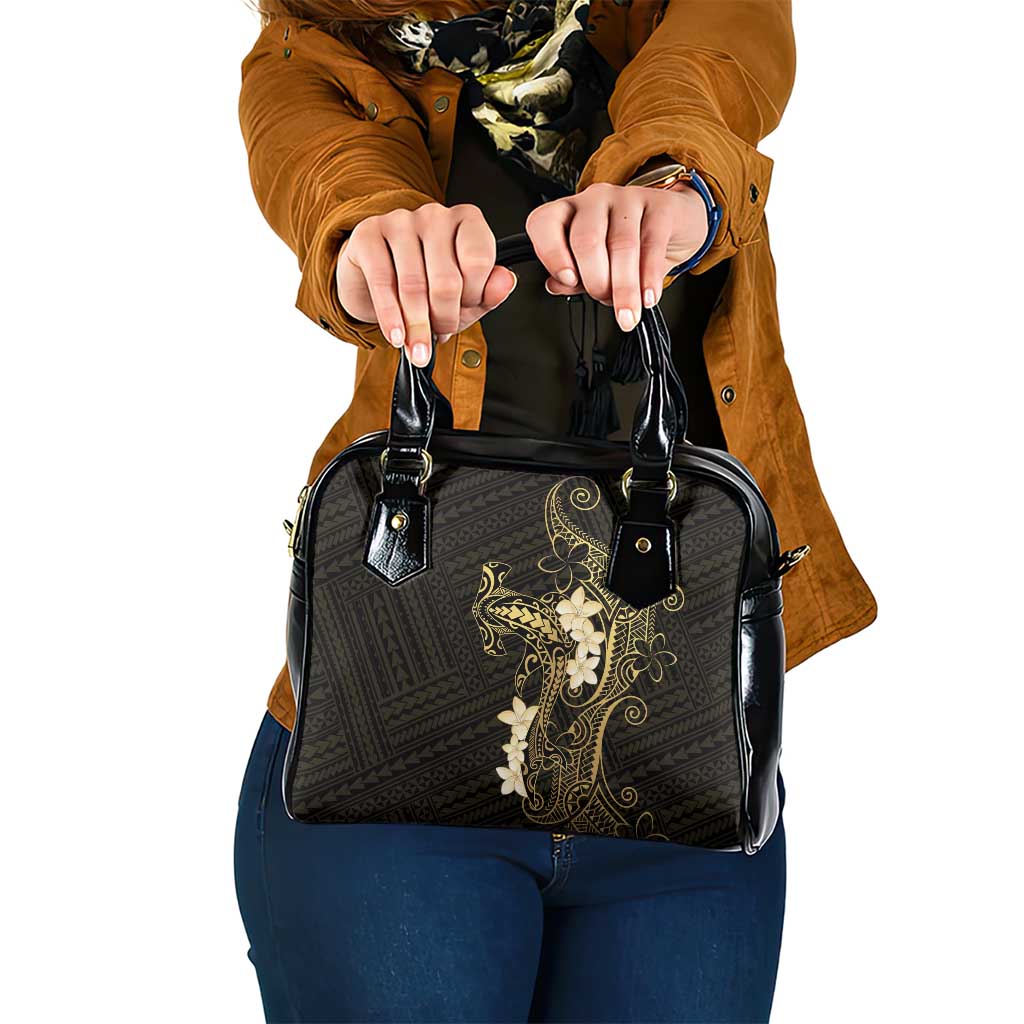 Black and Gold Hawaii Shoulder Handbag Hammerhead Shark Tattoo Curve Polynesian LT14 One Size Black - Polynesian Pride