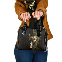 Black and Gold Hawaii Shoulder Handbag Hammerhead Shark Tattoo Curve Polynesian LT14 One Size Black - Polynesian Pride
