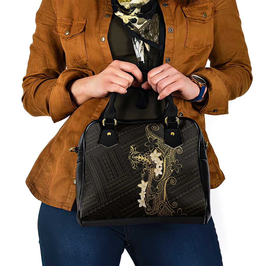 Black and Gold Hawaii Shoulder Handbag Hammerhead Shark Tattoo Curve Polynesian LT14 - Polynesian Pride