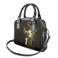Black and Gold Hawaii Shoulder Handbag Hammerhead Shark Tattoo Curve Polynesian LT14 - Polynesian Pride