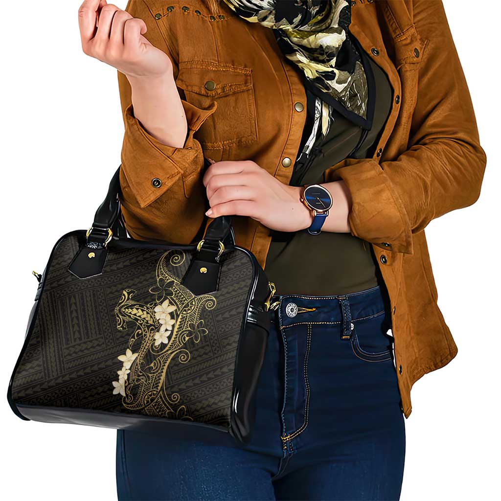 Black and Gold Hawaii Shoulder Handbag Hammerhead Shark Tattoo Curve Polynesian LT14 - Polynesian Pride