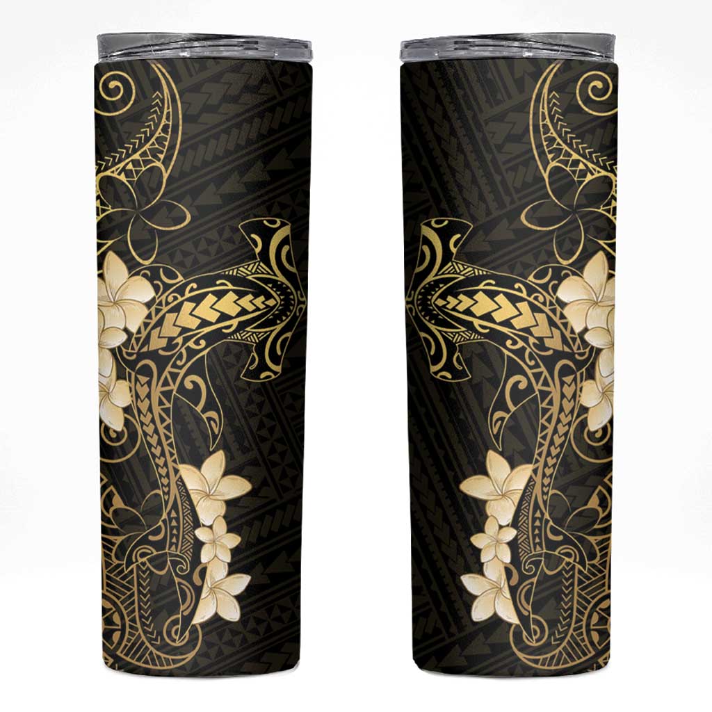 Black and Gold Hawaii Skinny Tumbler Hammerhead Shark Tattoo Curve Polynesian LT14 Black - Polynesian Pride