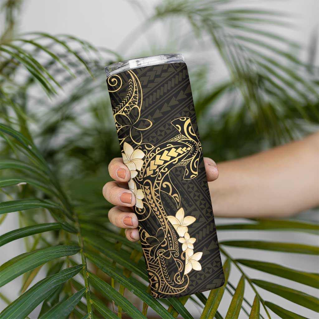 Black and Gold Hawaii Skinny Tumbler Hammerhead Shark Tattoo Curve Polynesian LT14 - Polynesian Pride