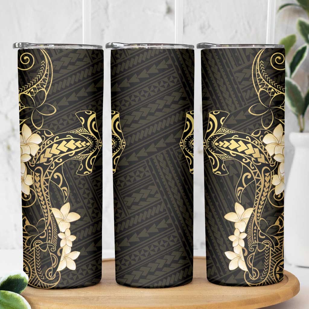 Black and Gold Hawaii Skinny Tumbler Hammerhead Shark Tattoo Curve Polynesian LT14 - Polynesian Pride
