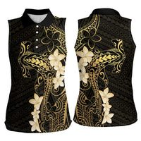 Black and Gold Hawaii Women Sleeveless Polo Shirt Hammerhead Shark Tattoo Curve Polynesian LT14 - Polynesian Pride
