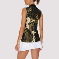 Black and Gold Hawaii Women Sleeveless Polo Shirt Hammerhead Shark Tattoo Curve Polynesian LT14 - Polynesian Pride