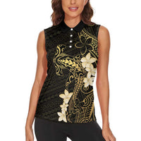 Black and Gold Hawaii Women Sleeveless Polo Shirt Hammerhead Shark Tattoo Curve Polynesian LT14 - Polynesian Pride