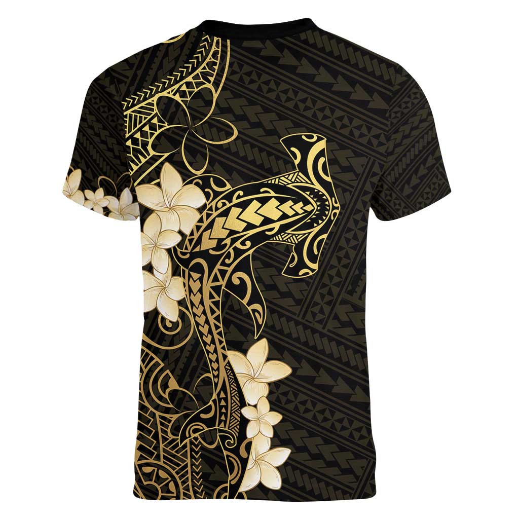 Black and Gold Hawaii Women V-Neck T-Shirt Hammerhead Shark Tattoo Curve Polynesian LT14 - Polynesian Pride