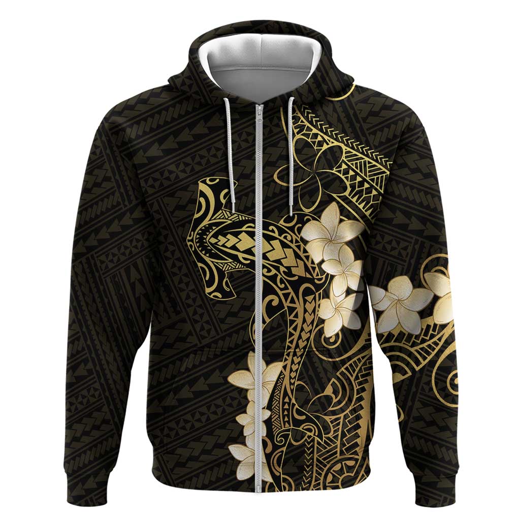 Black and Gold Hawaii Zip Hoodie Hammerhead Shark Tattoo Curve Polynesian LT14 Zip Hoodie Black - Polynesian Pride