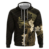 Black and Gold Hawaii Zip Hoodie Hammerhead Shark Tattoo Curve Polynesian LT14 Zip Hoodie Black - Polynesian Pride