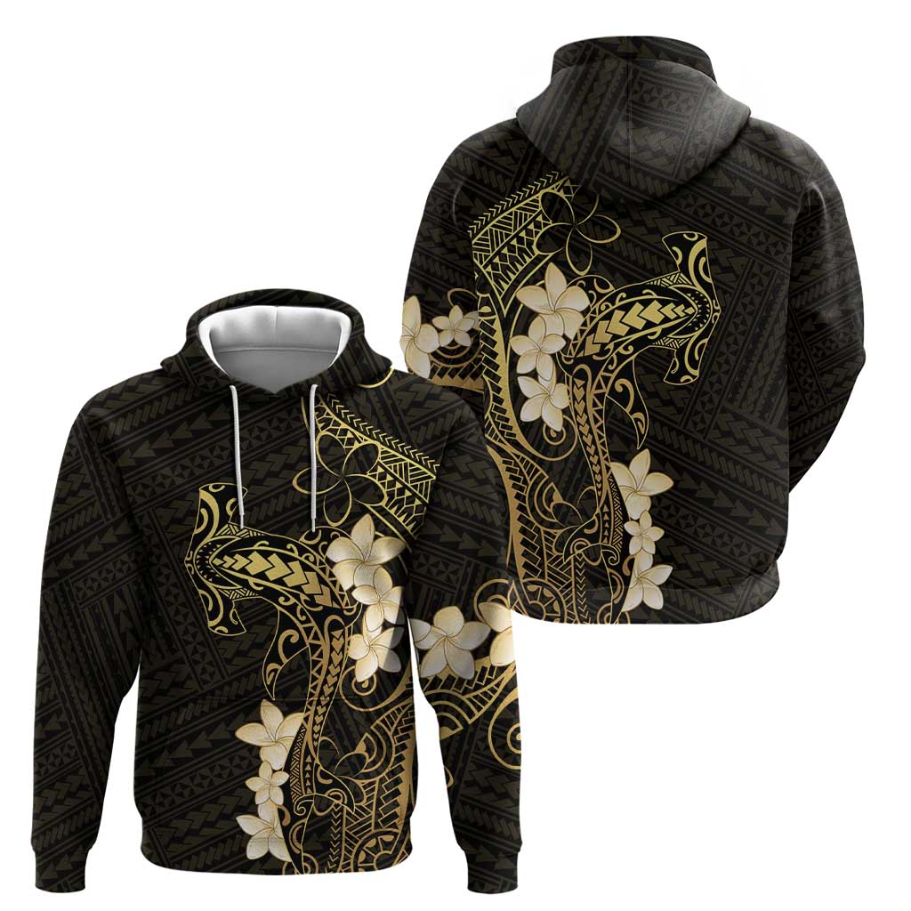 Black and Gold Hawaii Zip Hoodie Hammerhead Shark Tattoo Curve Polynesian LT14 - Polynesian Pride