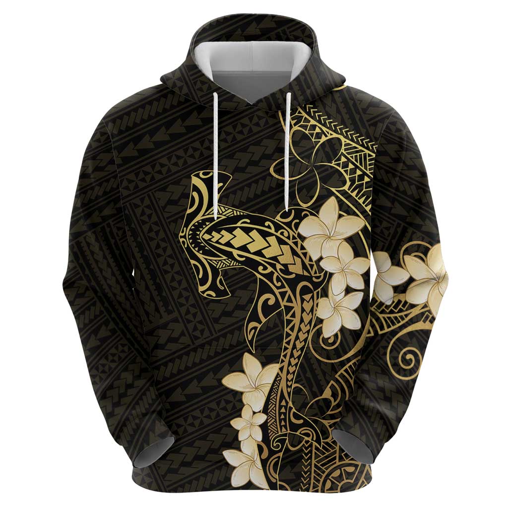 Black and Gold Hawaii Zip Hoodie Hammerhead Shark Tattoo Curve Polynesian LT14 - Polynesian Pride