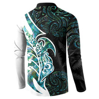 Proud Aotearoa Button Sweatshirt Maori Silver Fern Mix Paua Shell Pattern