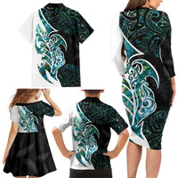 Proud Aotearoa Family Matching Long Sleeve Bodycon Dress and Hawaiian Shirt Maori Silver Fern Mix Paua Shell Pattern LT14 - Polynesian Pride