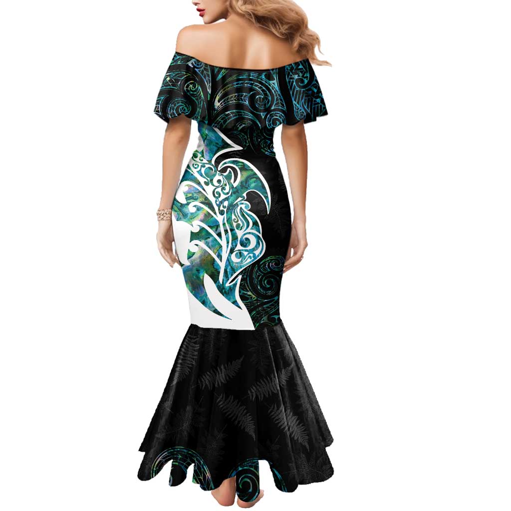 Proud Aotearoa Family Matching Mermaid Dress and Hawaiian Shirt Maori Silver Fern Mix Paua Shell Pattern LT14 - Polynesian Pride
