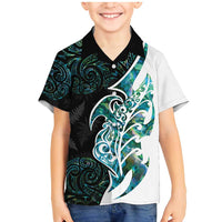 Proud Aotearoa Family Matching Mermaid Dress and Hawaiian Shirt Maori Silver Fern Mix Paua Shell Pattern LT14 Son's Shirt Black - Polynesian Pride