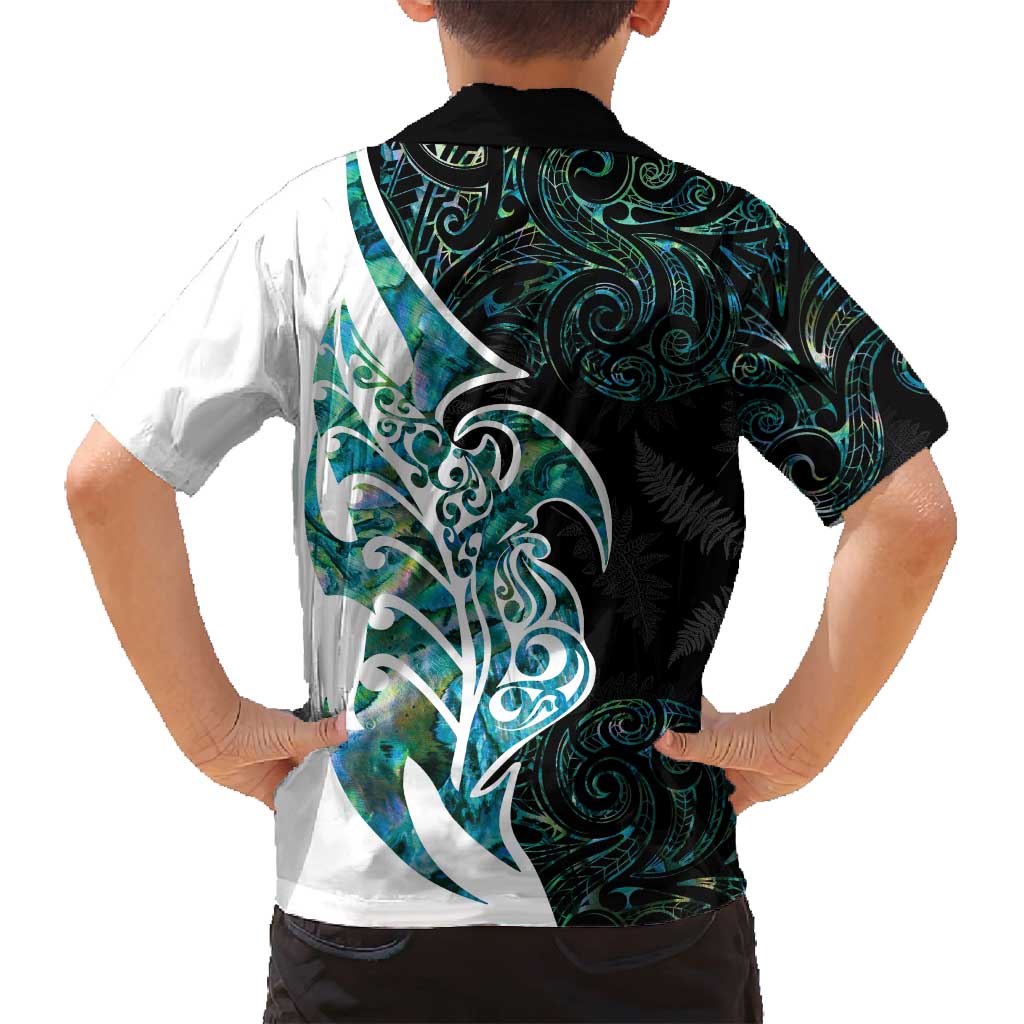 Proud Aotearoa Family Matching Puletasi and Hawaiian Shirt Maori Silver Fern Mix Paua Shell Pattern LT14 - Polynesian Pride