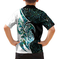 Proud Aotearoa Family Matching Puletasi and Hawaiian Shirt Maori Silver Fern Mix Paua Shell Pattern LT14 - Polynesian Pride