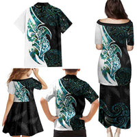 Proud Aotearoa Family Matching Puletasi and Hawaiian Shirt Maori Silver Fern Mix Paua Shell Pattern LT14 - Polynesian Pride