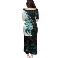 Proud Aotearoa Family Matching Puletasi and Hawaiian Shirt Maori Silver Fern Mix Paua Shell Pattern LT14 - Polynesian Pride