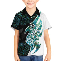 Proud Aotearoa Family Matching Summer Maxi Dress and Hawaiian Shirt Maori Silver Fern Mix Paua Shell Pattern LT14 Son's Shirt Black - Polynesian Pride