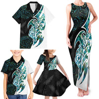 Proud Aotearoa Family Matching Tank Maxi Dress and Hawaiian Shirt Maori Silver Fern Mix Paua Shell Pattern LT14 - Polynesian Pride