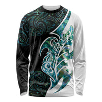 Proud Aotearoa Long Sleeve Shirt Maori Silver Fern Mix Paua Shell Pattern LT14 Unisex Black - Polynesian Pride