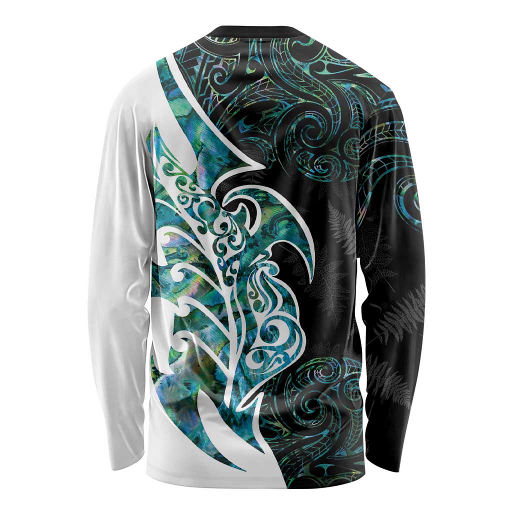 Proud Aotearoa Long Sleeve Shirt Maori Silver Fern Mix Paua Shell Pattern LT14 - Polynesian Pride