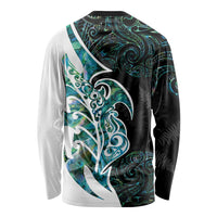 Proud Aotearoa Long Sleeve Shirt Maori Silver Fern Mix Paua Shell Pattern LT14 - Polynesian Pride