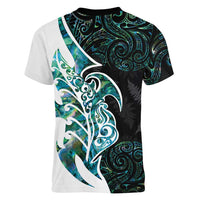 Proud Aotearoa Women V-Neck T-Shirt Maori Silver Fern Mix Paua Shell Pattern LT14 - Polynesian Pride