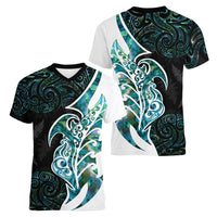 Proud Aotearoa Women V-Neck T-Shirt Maori Silver Fern Mix Paua Shell Pattern LT14 - Polynesian Pride