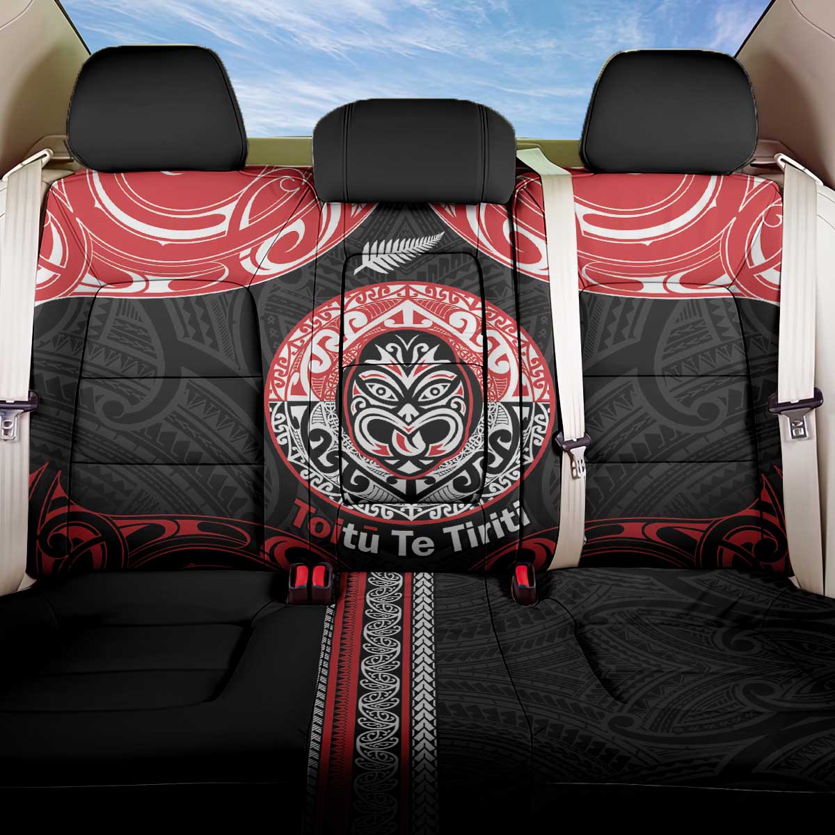 Aotearoa Toitu Te Tiriti Back Car Seat Cover Haka Tiki Honour The Treaty LT14 One Size Black - Polynesian Pride