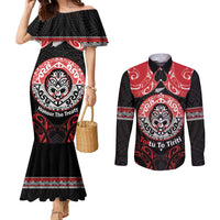 Aotearoa Toitu Te Tiriti Couples Matching Mermaid Dress and Long Sleeve Button Shirt Haka Tiki Honour The Treaty LT14 Black - Polynesian Pride