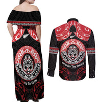 Aotearoa Toitu Te Tiriti Couples Matching Off Shoulder Maxi Dress and Long Sleeve Button Shirt Haka Tiki Honour The Treaty LT14 - Polynesian Pride