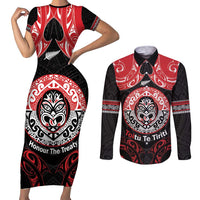Aotearoa Toitu Te Tiriti Couples Matching Short Sleeve Bodycon Dress and Long Sleeve Button Shirt Haka Tiki Honour The Treaty LT14 Black - Polynesian Pride
