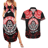 Aotearoa Toitu Te Tiriti Couples Matching Summer Maxi Dress and Hawaiian Shirt Haka Tiki Honour The Treaty LT14 Black - Polynesian Pride