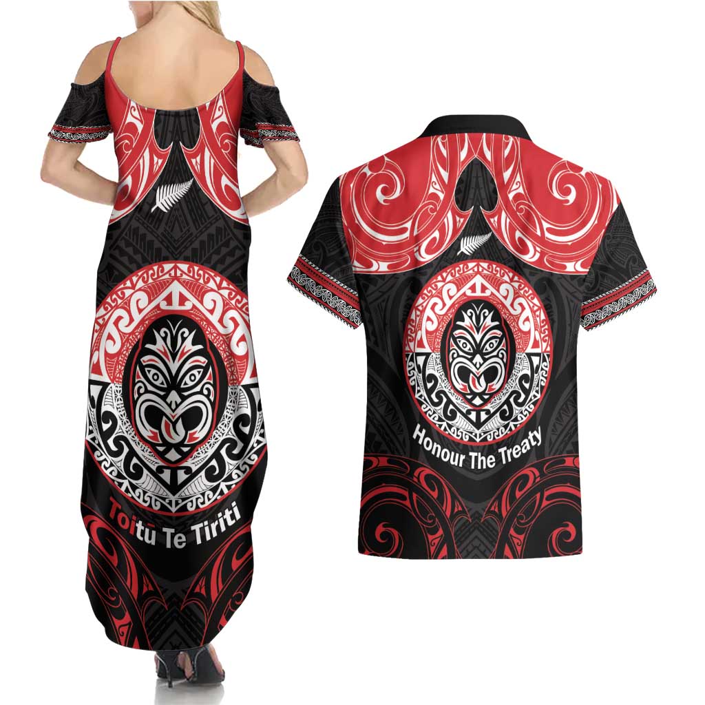 Aotearoa Toitu Te Tiriti Couples Matching Summer Maxi Dress and Hawaiian Shirt Haka Tiki Honour The Treaty LT14 - Polynesian Pride