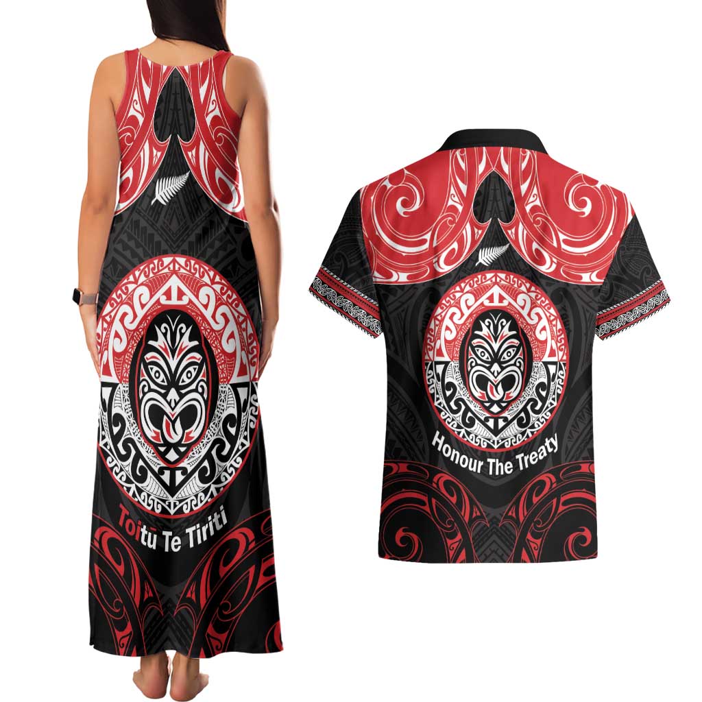 Aotearoa Toitu Te Tiriti Couples Matching Tank Maxi Dress and Hawaiian Shirt Haka Tiki Honour The Treaty LT14 - Polynesian Pride