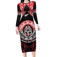 Aotearoa Toitu Te Tiriti Family Matching Long Sleeve Bodycon Dress and Hawaiian Shirt Haka Tiki Honour The Treaty LT14 Mom's Dress Black - Polynesian Pride