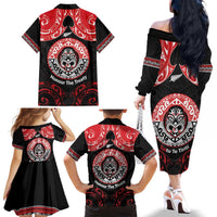Aotearoa Toitu Te Tiriti Family Matching Off The Shoulder Long Sleeve Dress and Hawaiian Shirt Haka Tiki Honour The Treaty LT14 - Polynesian Pride