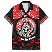 Aotearoa Toitu Te Tiriti Family Matching Off The Shoulder Long Sleeve Dress and Hawaiian Shirt Haka Tiki Honour The Treaty LT14 Dad's Shirt - Short Sleeve Black - Polynesian Pride