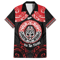 Aotearoa Toitu Te Tiriti Family Matching Off Shoulder Short Dress and Hawaiian Shirt Haka Tiki Honour The Treaty LT14 Dad's Shirt - Short Sleeve Black - Polynesian Pride