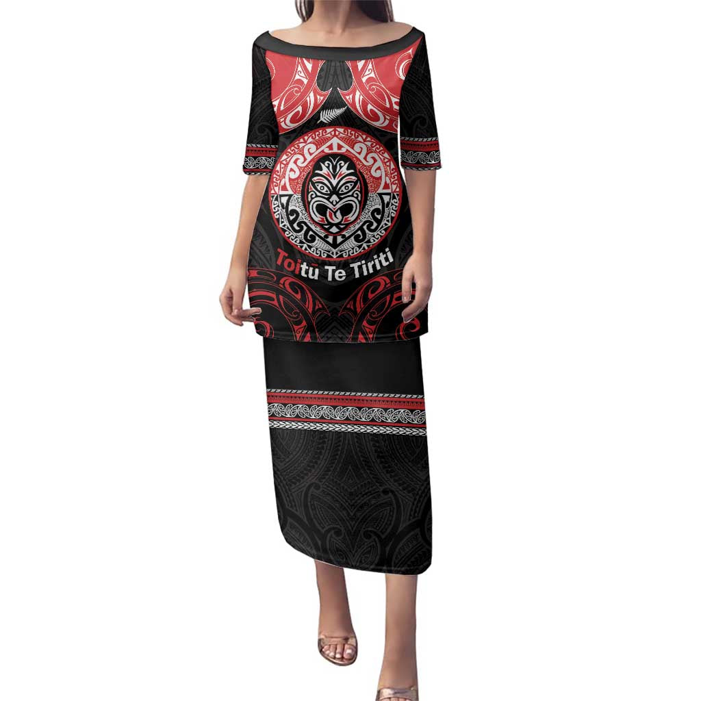 Aotearoa Toitu Te Tiriti Family Matching Puletasi and Hawaiian Shirt Haka Tiki Honour The Treaty LT14 Mom's Dress Black - Polynesian Pride