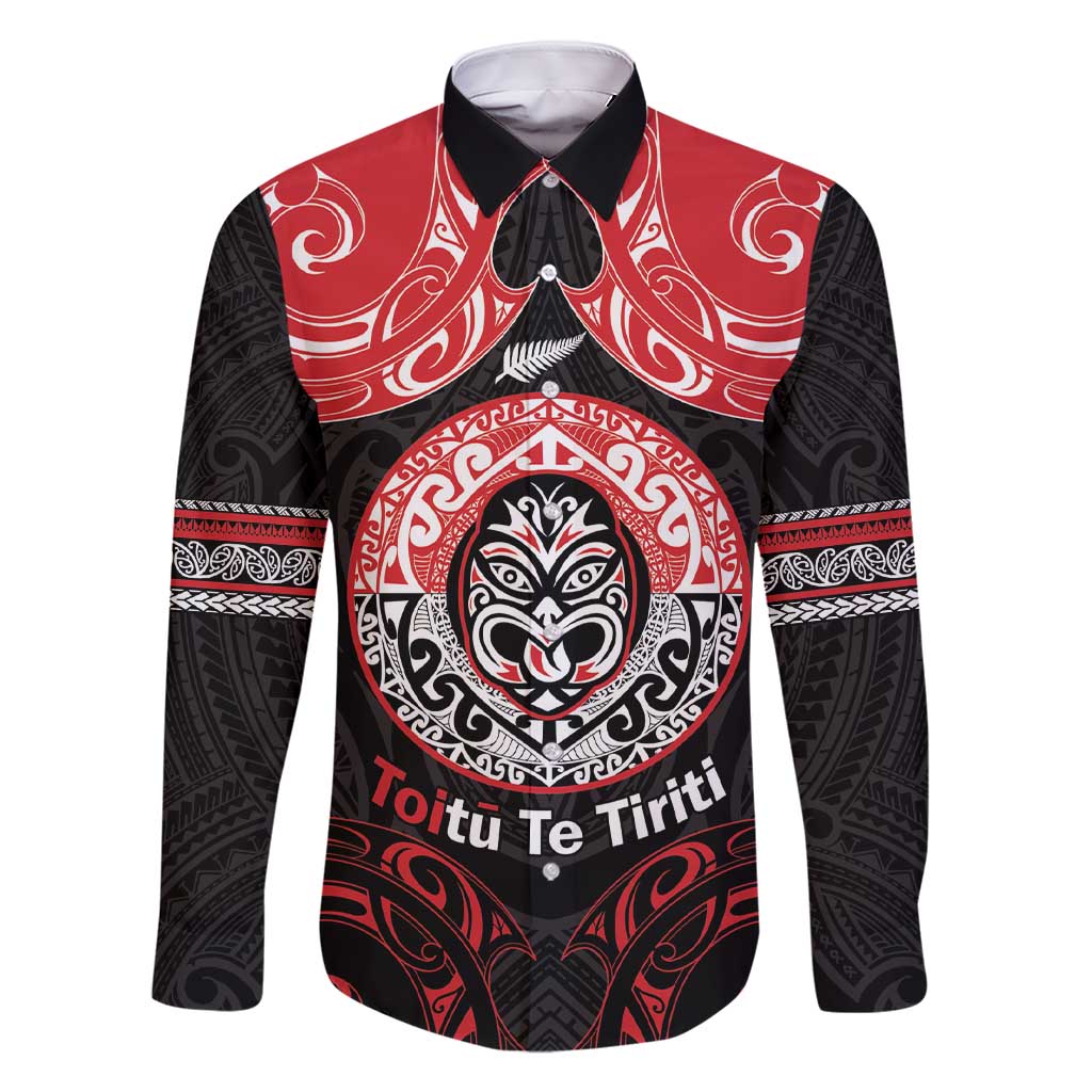 Aotearoa Toitu Te Tiriti Family Matching Short Sleeve Bodycon Dress and Hawaiian Shirt Haka Tiki Honour The Treaty LT14 Dad's Shirt - Long Sleeve Black - Polynesian Pride