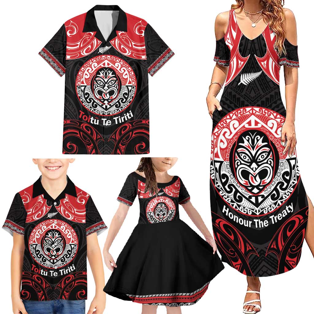 Aotearoa Toitu Te Tiriti Family Matching Summer Maxi Dress and Hawaiian Shirt Haka Tiki Honour The Treaty LT14 - Polynesian Pride