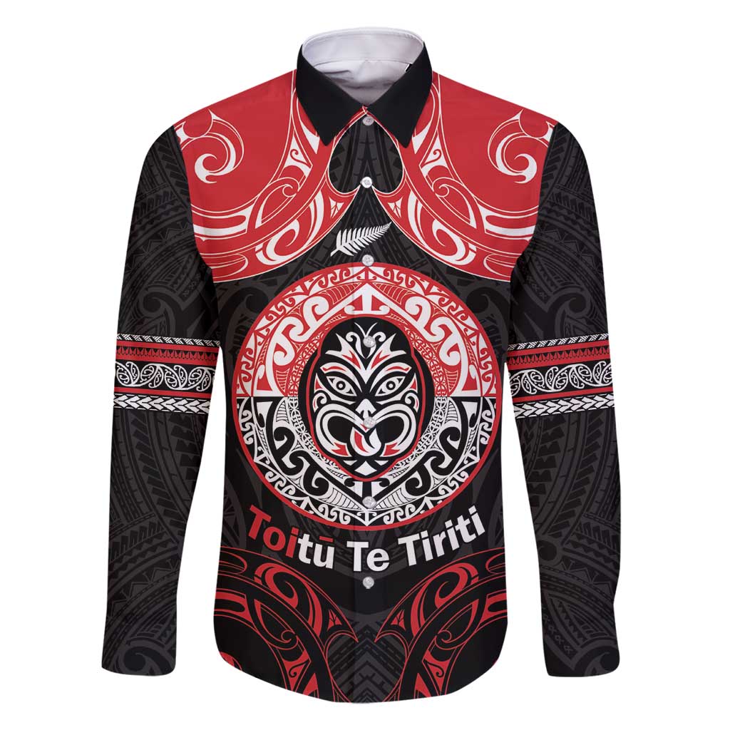 Aotearoa Toitu Te Tiriti Family Matching Summer Maxi Dress and Hawaiian Shirt Haka Tiki Honour The Treaty LT14 Dad's Shirt - Long Sleeve Black - Polynesian Pride