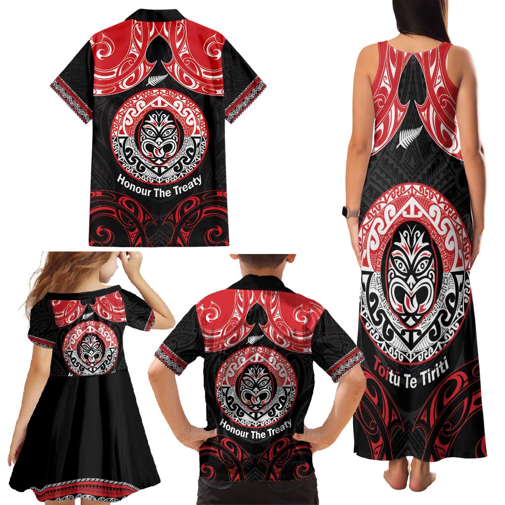Aotearoa Toitu Te Tiriti Family Matching Tank Maxi Dress and Hawaiian Shirt Haka Tiki Honour The Treaty LT14 - Polynesian Pride